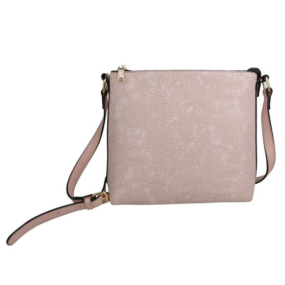 Women's Leather Floral Embossed Design Pink Cross-body Purse - Picture 6 of 6